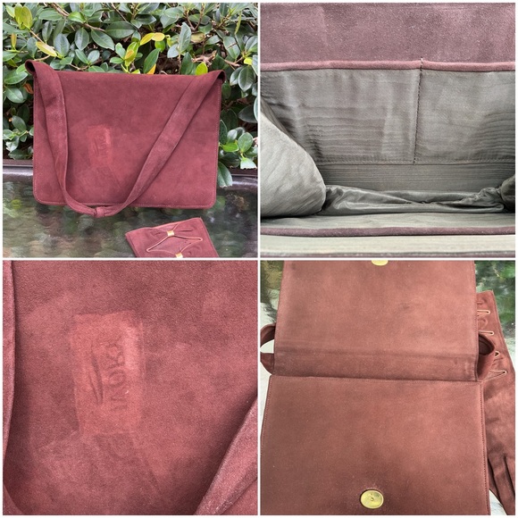 Vintage Brown Suede Glove & Matching Shoulder Bag Set with Gold Accents - Picture 3 of 4